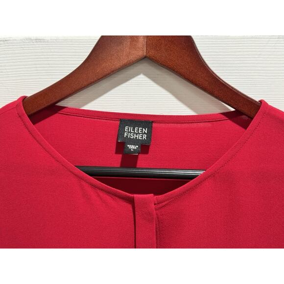Eileen Fisher 100% Silk Georgette Crepe Red Long Sleeve Top Size Large NEW - Picture 2 of 7